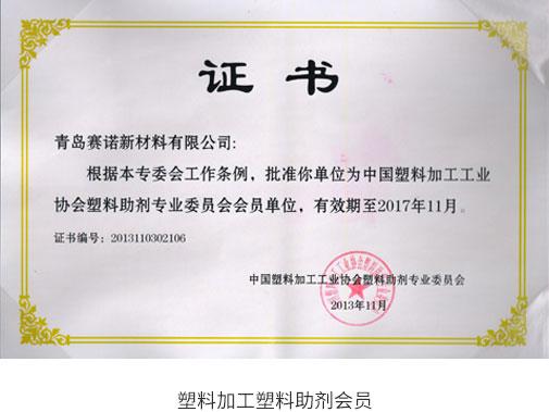 塑料加工塑料助剂会员证书