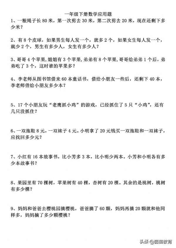 一年级下册应用题50道_一年级下册应用题50道易错题(图1)